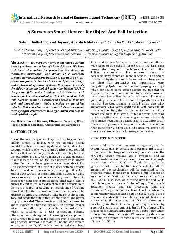 (PDF) A Survey on Smart Devices for Object And Fall Detection