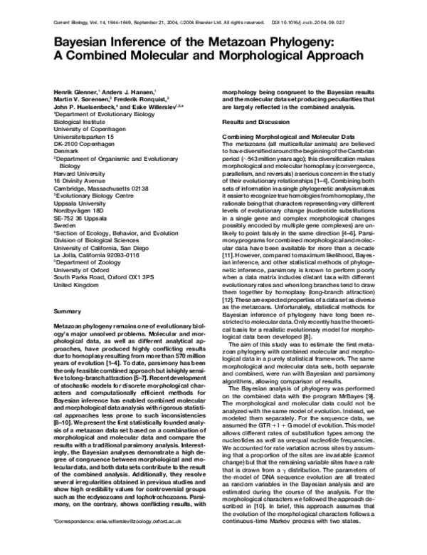 (PDF) Bayesian Inference of the Metazoan Phylogeny