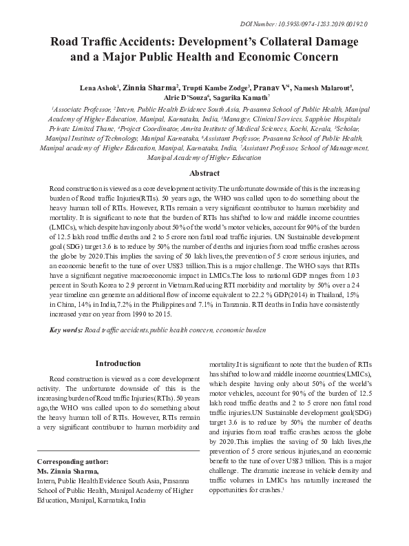(PDF) Road Traffic Accidents: Development's Collateral Damage and a ...