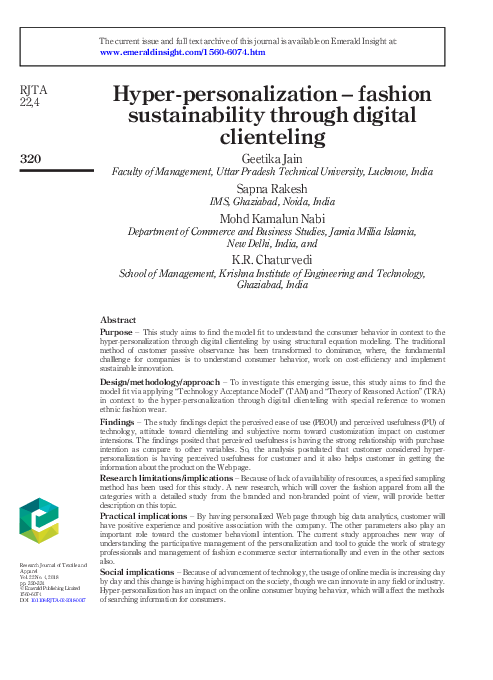 (PDF) Hyper-personalization – fashion sustainability through digital ...