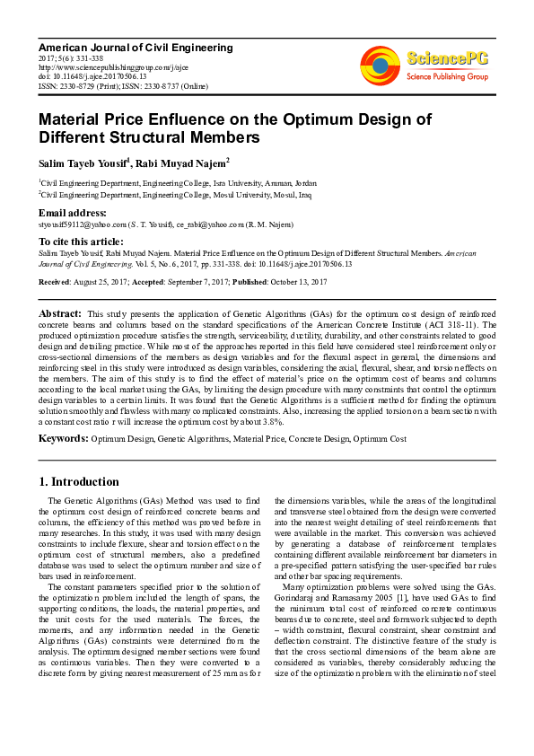 (PDF) Material Price Enfluence on the Optimum Design of Different ...