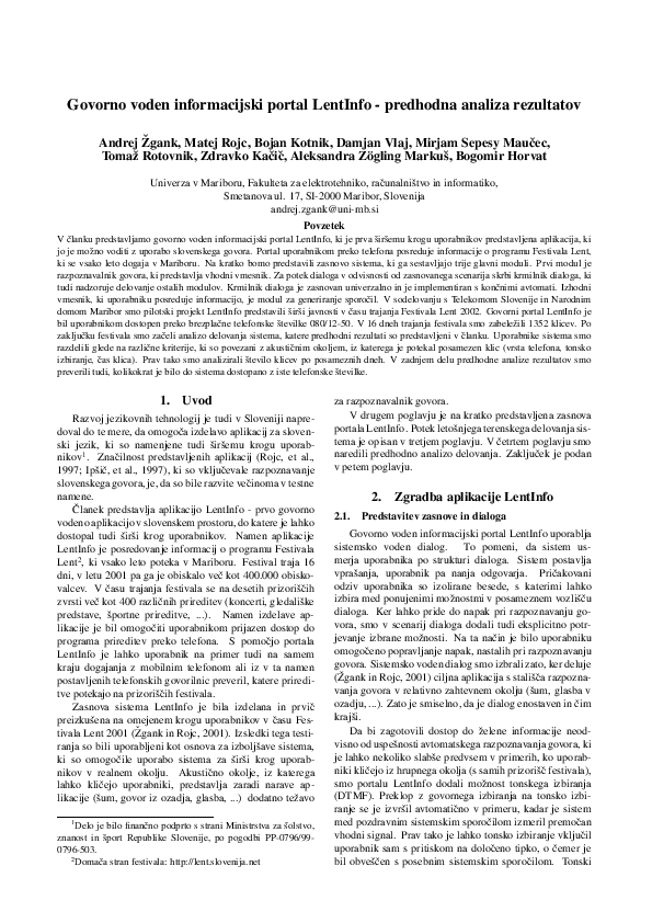 (PDF) Govorno voden informacijski portal LentInfo - predhodna analiza ...