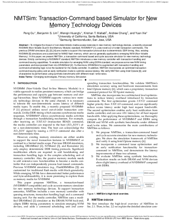 (PDF) NMTSim: Transaction-Command Based Simulator for New Memory ...