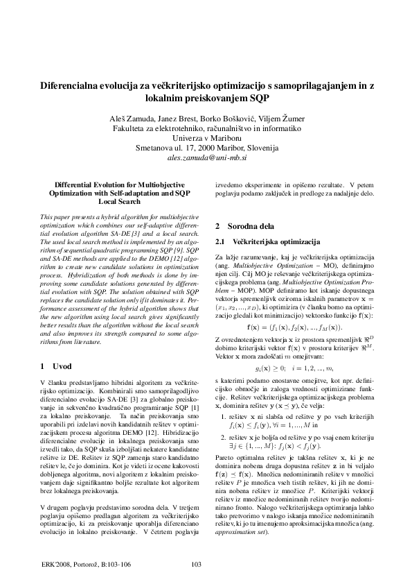 (PDF) Differential evolution for multiobjective optimization with self ...