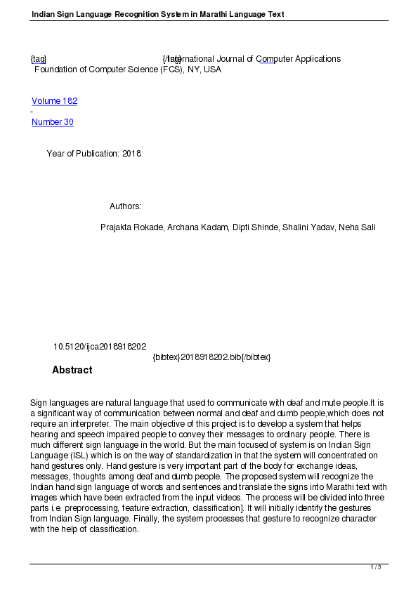 (PDF) Indian Sign Language Recognition System in Marathi Language Text