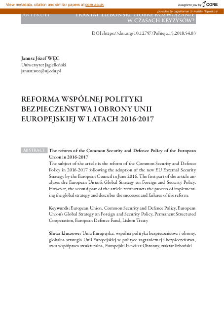 (PDF) The reform of the Common Security and Defence Policy of the ...