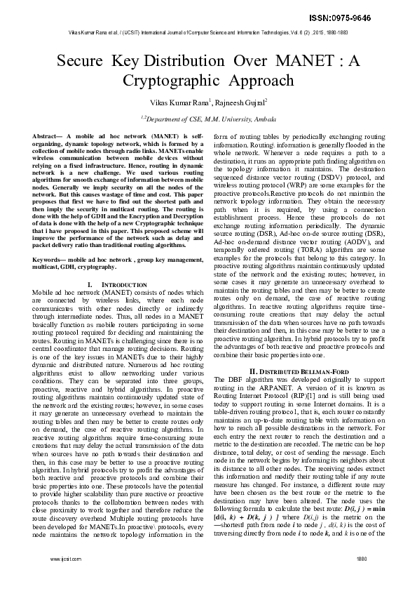 (PDF) Secure Key Distribution Over MANET: A Cryptographic Approach