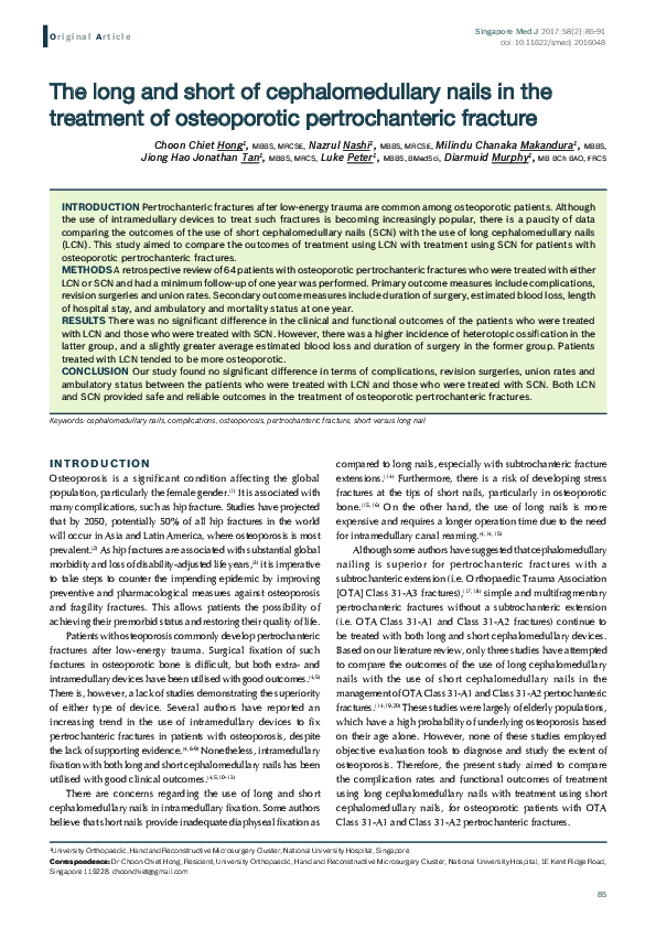 (PDF) The long and short of cephalomedullary nails in the treatment of ...