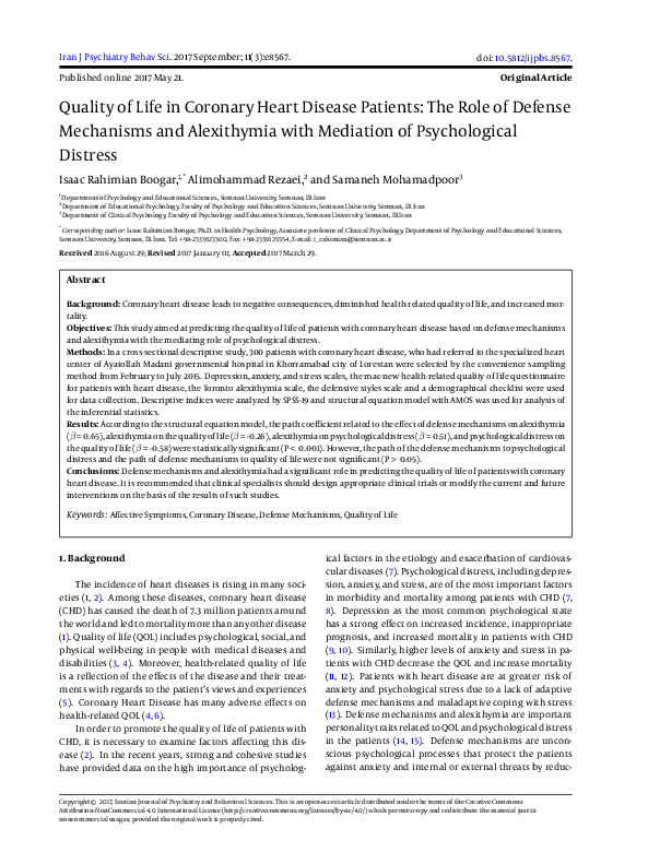 (PDF) Quality of Life in Coronary Heart Disease Patients: The Role of ...