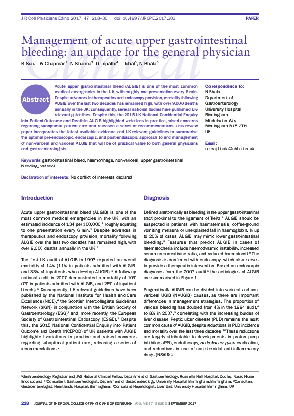 (PDF) Management of Acute Upper Gastrointestinal Bleeding in a District ...