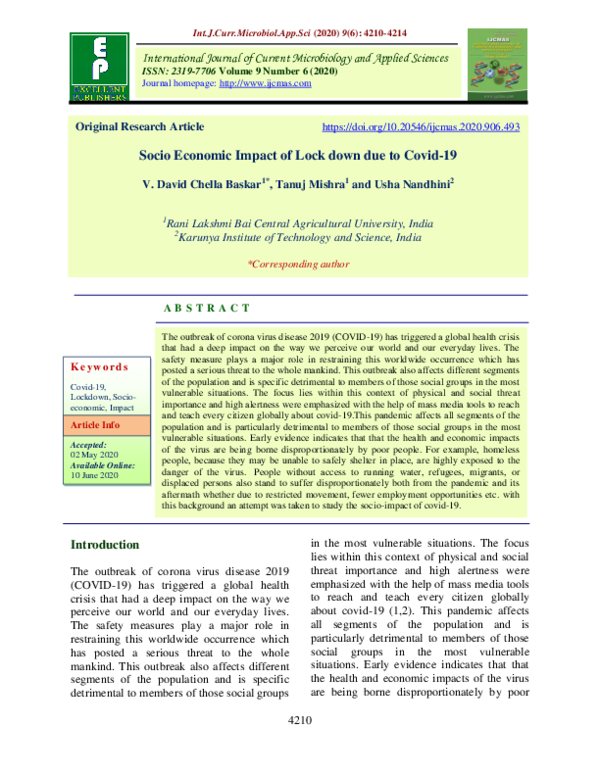 (PDF) Socio Economic Impact of Lock down due to Covid-19