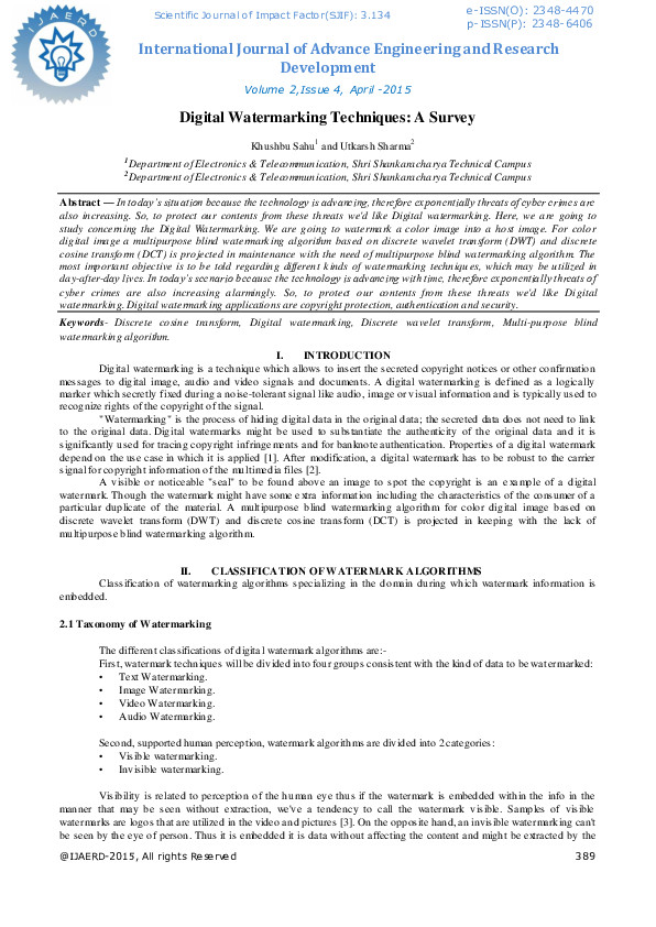 (PDF) Digital Watermarking Techniques: A Survey