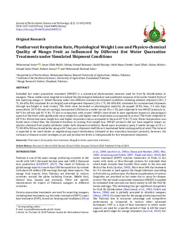 (PDF) Postharvest respiration rate, physiological weight loss and ...