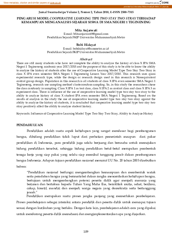 (PDF) Pengaruh Model Cooperative Learning Tipe Two Stay Two Stray ...