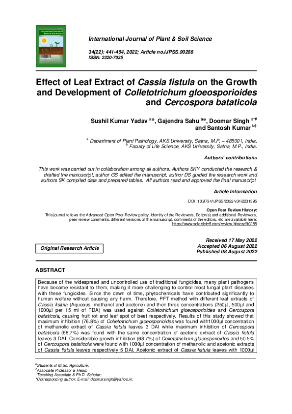 (PDF) Effect of Leaf Extract of Cassia fistula on the Growth and ...