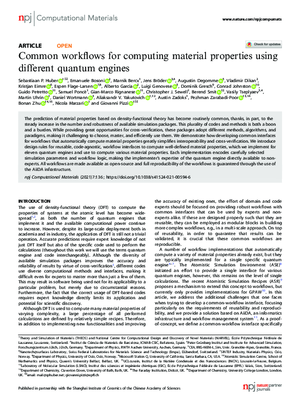 (PDF) Common workflows for computing material properties using ...