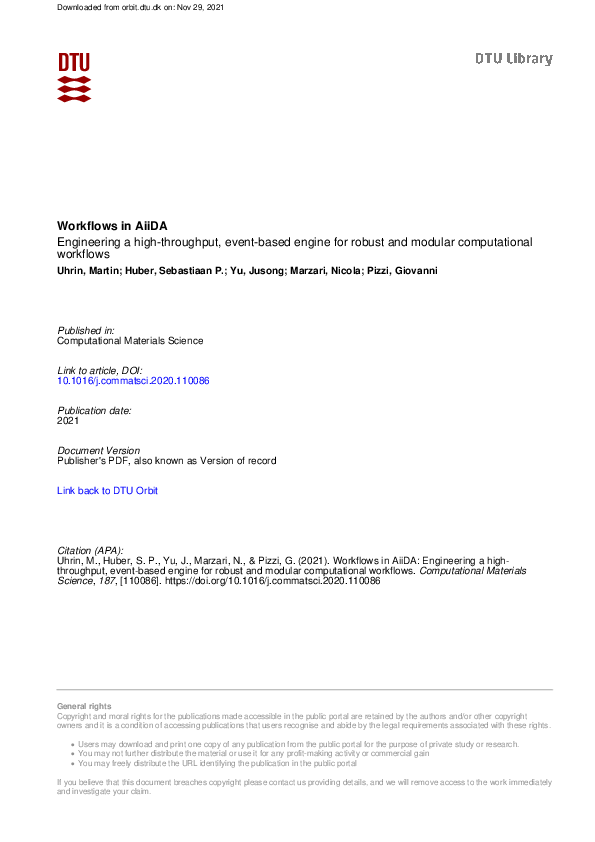 (PDF) Workflows in AiiDA: Engineering a high-throughput, event-based ...