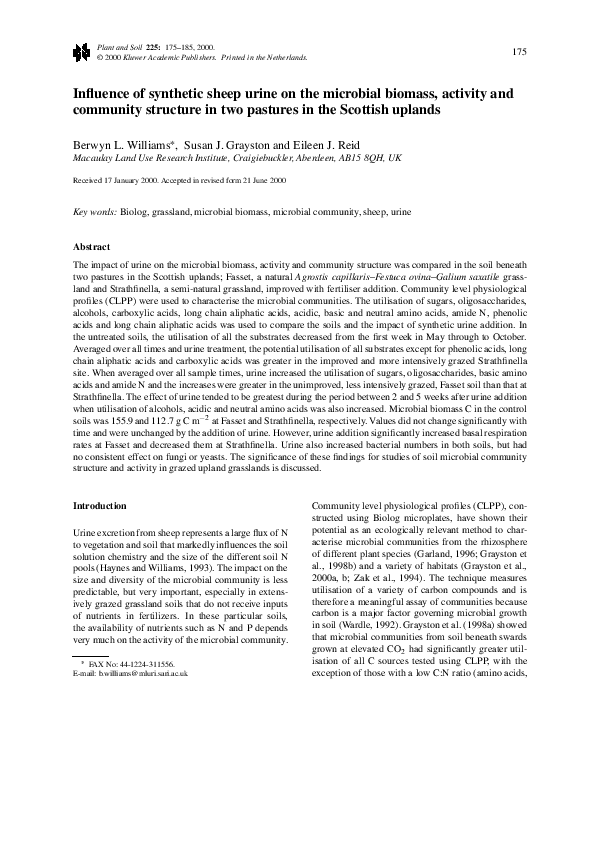 (PDF) Influence of synthetic sheep urine on the microbial biomass ...
