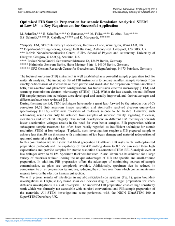 (PDF) Optimized FIB Sample Preparation for Atomic Resolution Analytical ...