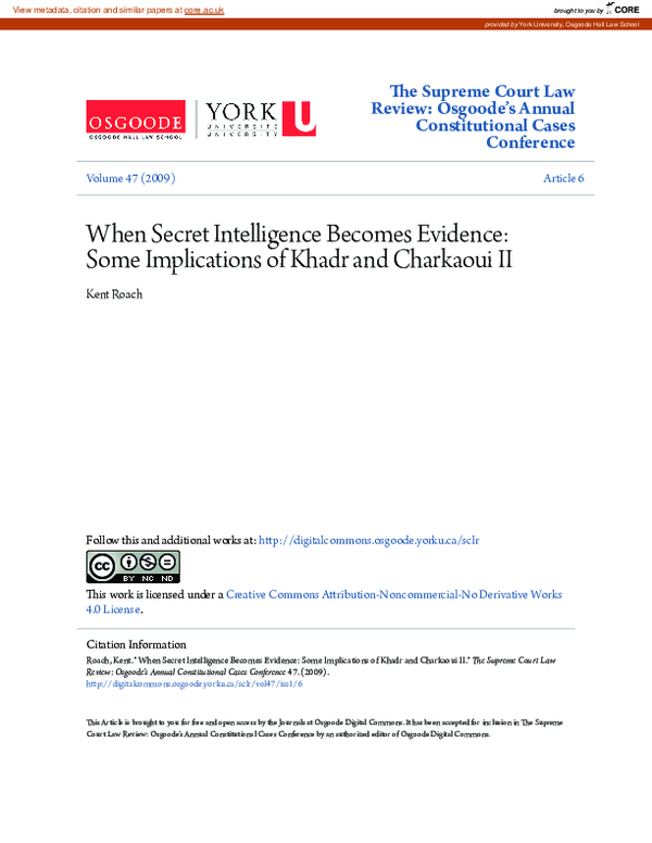 (PDF) When Secret Intelligence Becomes Evidence: Some Implications of ...