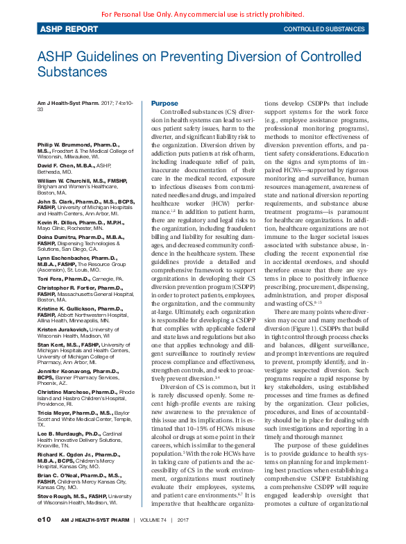 (PDF) ASHP Guidelines on Preventing Diversion of Controlled Substances