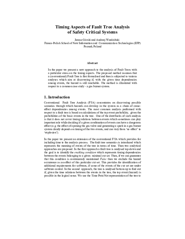 (PDF) Timing Aspects of Fault Tree Analysis of Safety Critical Systems