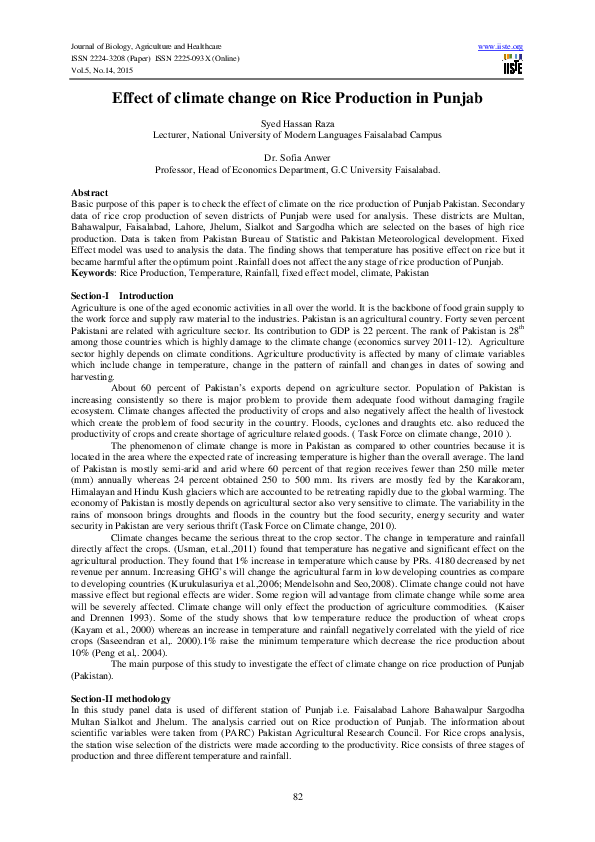 (PDF) Effect of Climate Change on Rice Production in Punjab