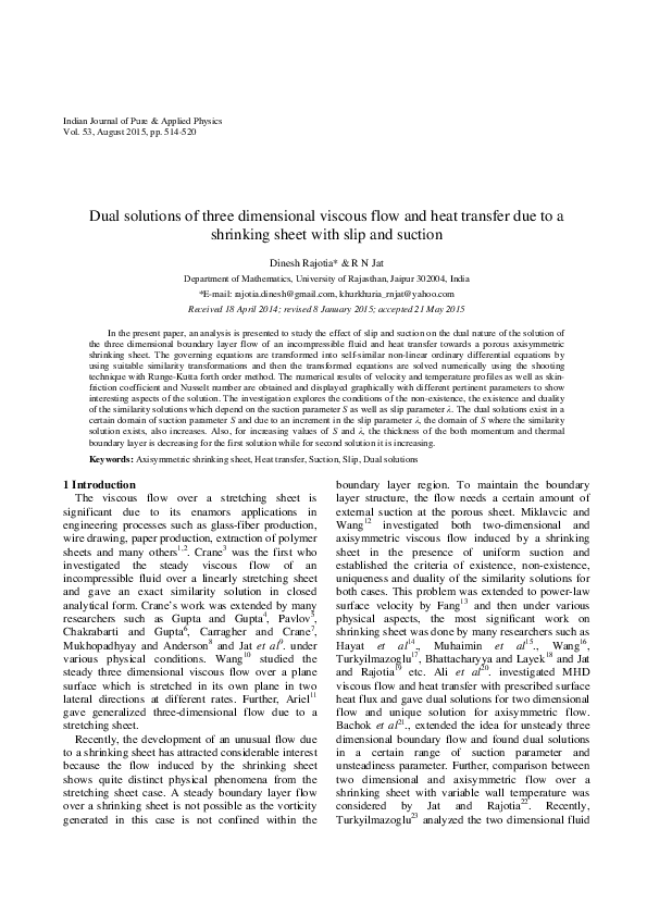 (PDF) Dual solutions of three dimensional viscous flow and heat ...