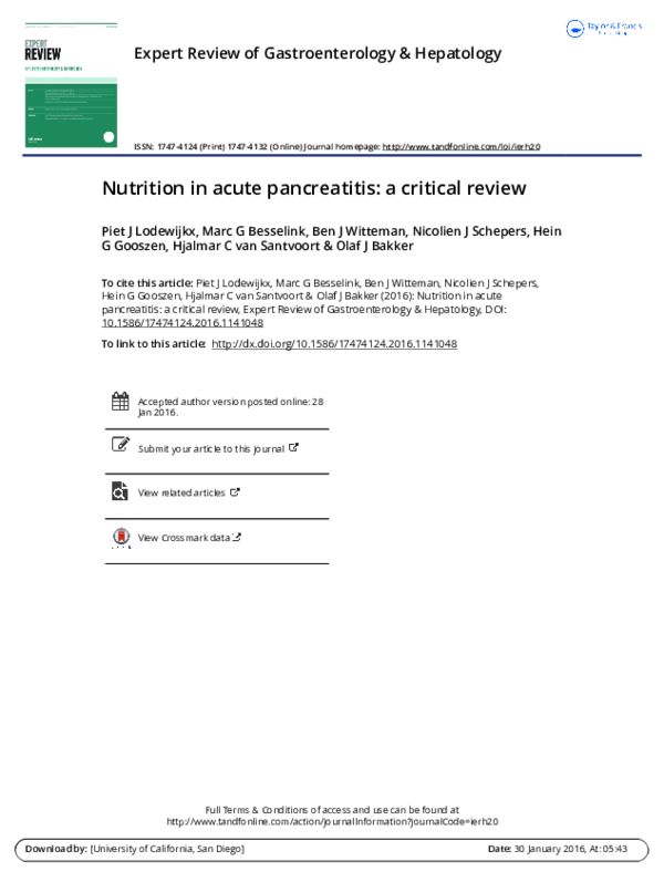 (PDF) Nutrition in acute pancreatitis: a critical review