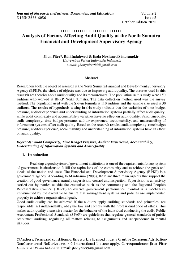 (PDF) Analysis of Factors Affecting Audit Quality at the North Sumatra ...