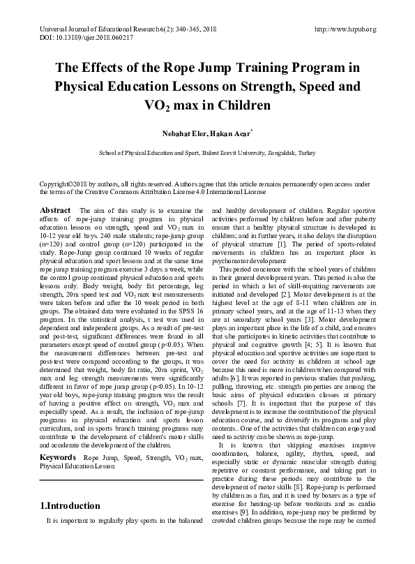 (PDF) The Effects of the Rope Jump Training Program in Physical ...
