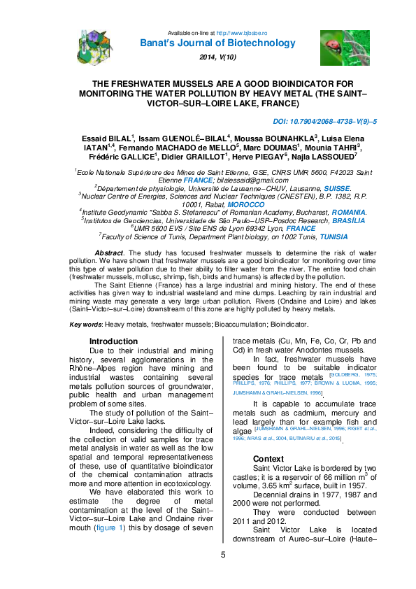 (PDF) The Freshwater Mussels Are a Good Bioindicator for Monitoring the ...