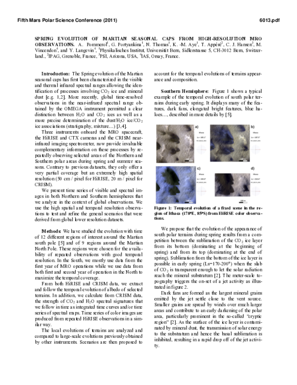 (PDF) Spring Evolution of Martian Seasonal Caps from High-Resolution ...