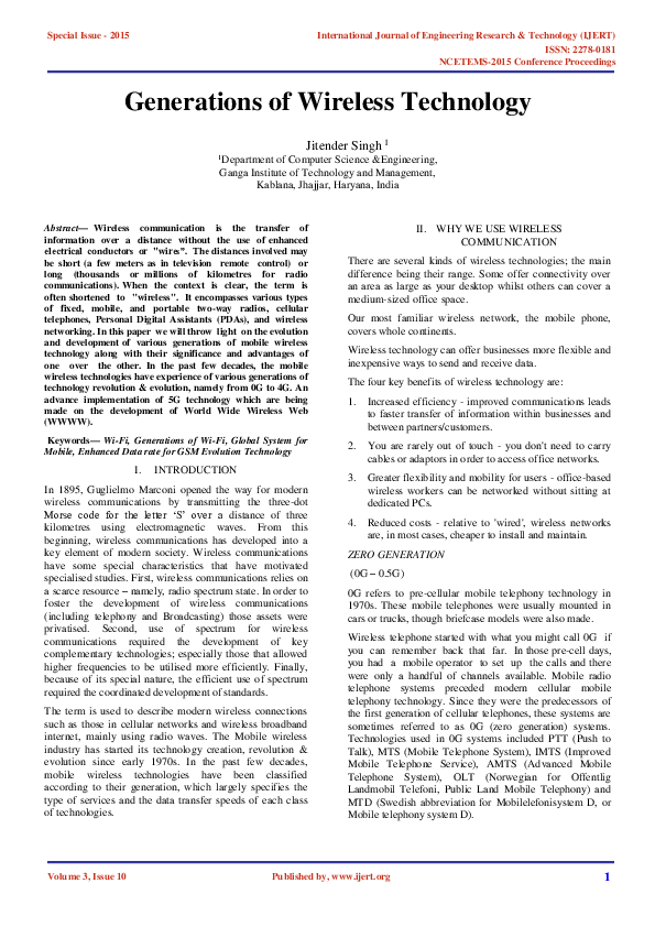 (PDF) Generations of Wireless Technology