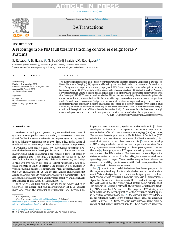 (PDF) A reconfigurable PID fault tolerant tracking controller design ...