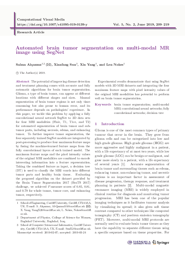 (PDF) Automated brain tumor segmentation on multi-modal MR image using ...
