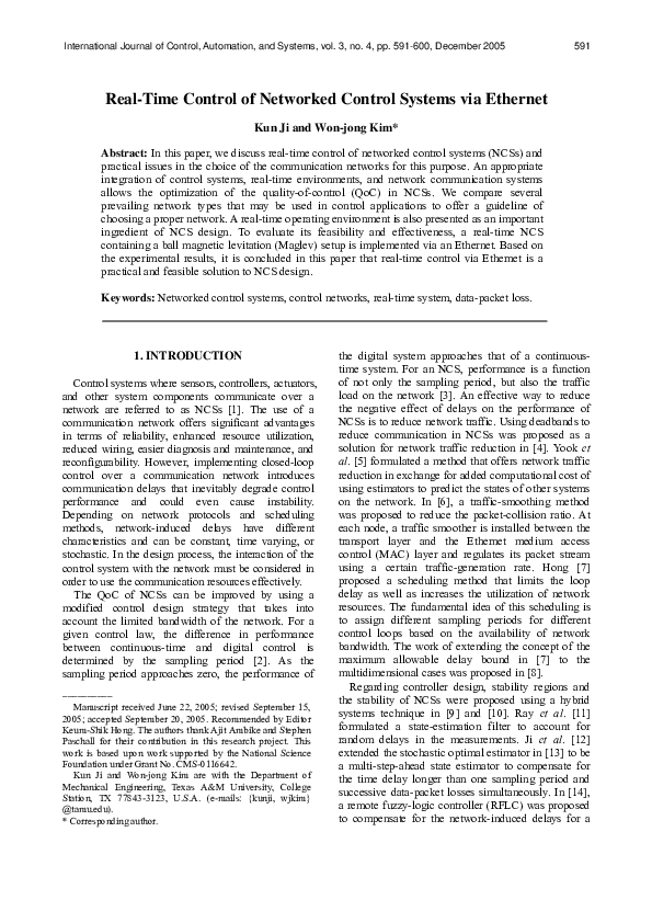 (PDF) Real-time control of networked control systems via Ethernet