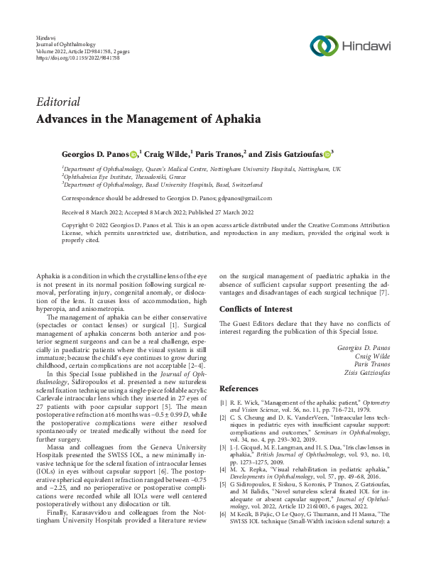 (PDF) Advances in the Management of Aphakia