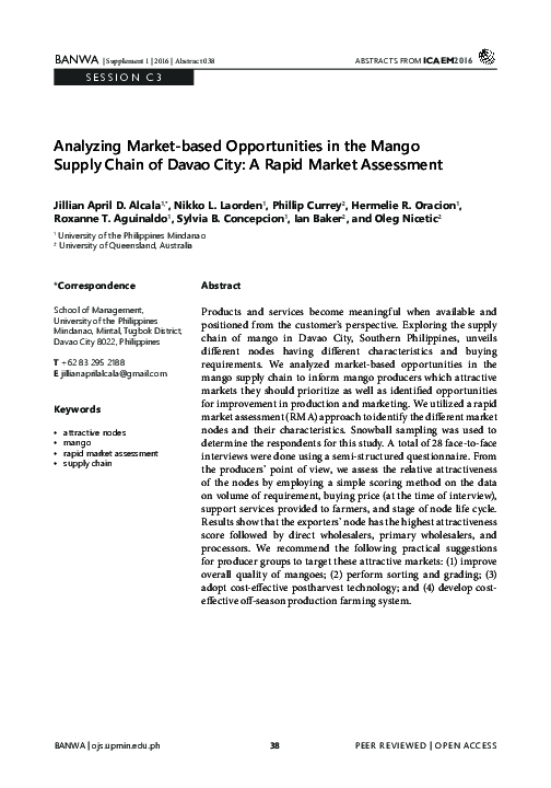 (PDF) Analyzing Marketbased Opportunities in the Mango Supply Chain of