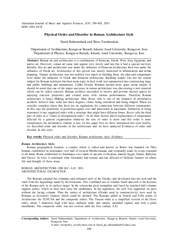 (PDF) Physical Order and Disorder in Roman Architecture Style reza