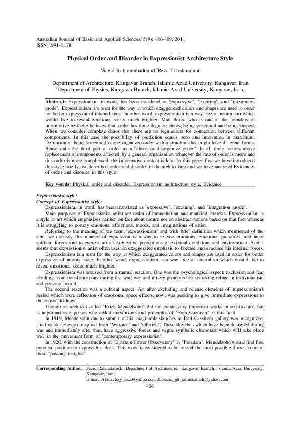 (PDF) Physical Order and Disorder in Expressionist Architecture Style