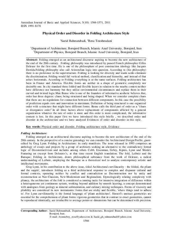 (PDF) Physical Order and Disorder in Folding Architecture Style