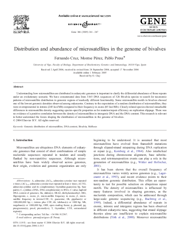 (PDF) Distribution and abundance of microsatellites in the genome of ...