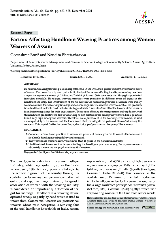 (PDF) Factors Affecting Handloom Weaving Practices among Women Weavers ...