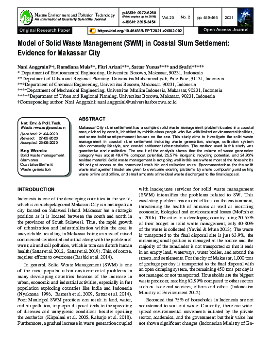 (PDF) Model of Solid Waste Management (SWM) in Coastal Slum Settlement ...