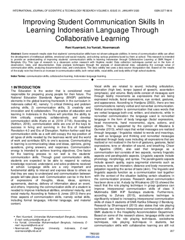(PDF) Improving Student Communication Skills In Learning Indonesian ...