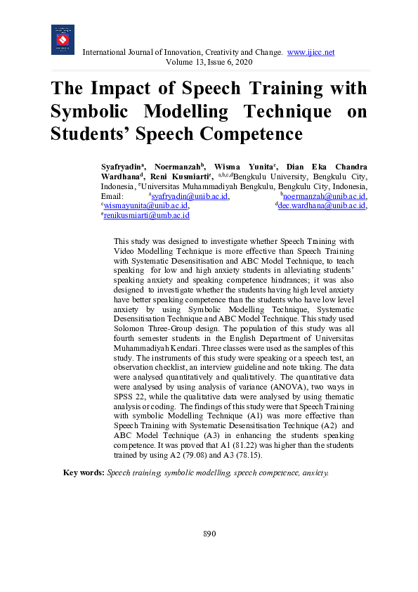 The Impact of Speech Training with Symbolic Modelling Technique on Students’ Speech Competence
