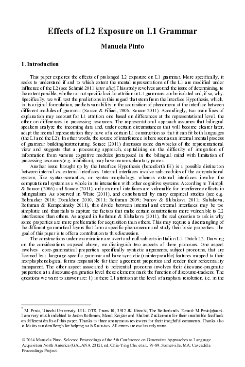 (PDF) Effects of L 2 Exposure on L 1 Grammar