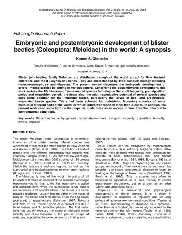 (PDF) Embryonic and postembryonic development of blister beetles ...