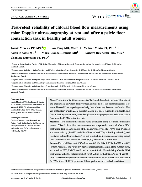 (PDF) Test-retest reliability of clitoral blood flow measurements using ...